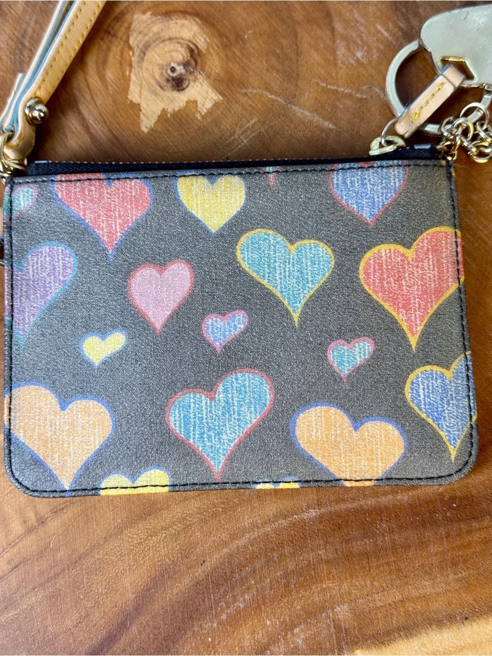 Vintage Dooney & Bourke Rainbow Zipper Heart Print Wristlet Pouch
